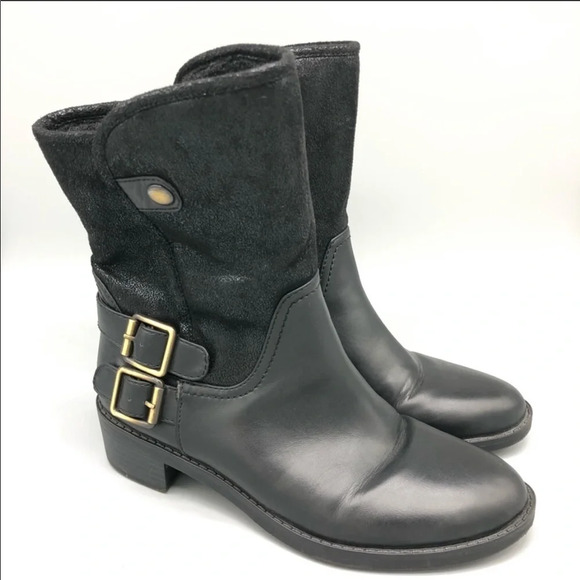 Naturalizer double buckle moto style black fold over booties - Picture 1 of 8